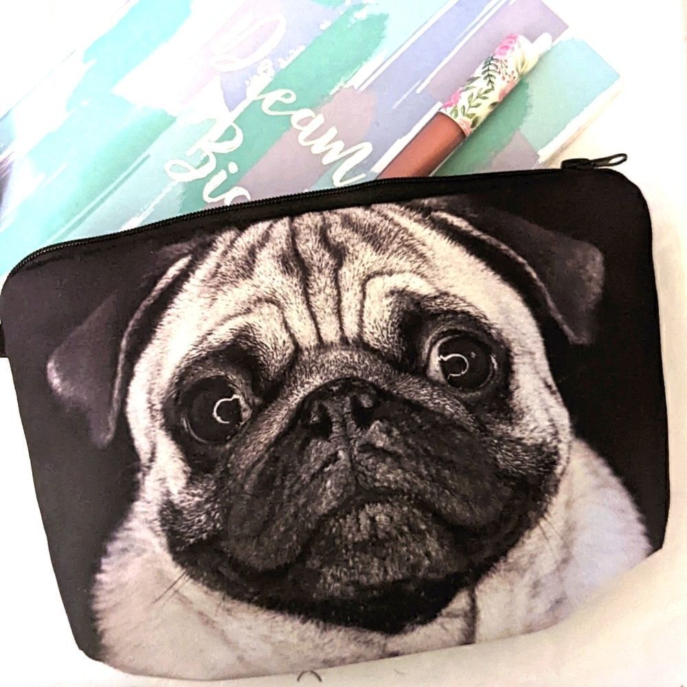 Dog Pug Pattern Makeup Cosmetics Bag Stationary School Supplies Pouch